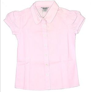 Bienzoe Big Girl's Pink Oxford Short Puff Sleeve Blouse School Uniform